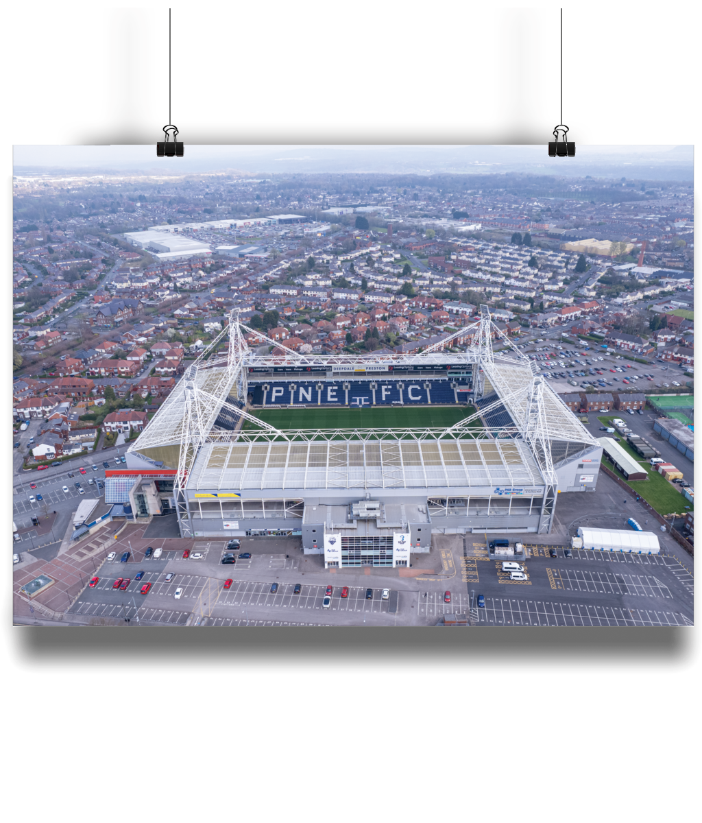 Preston North End FC as seen from above, Great gift for any Lilywhites fan to grace their wall