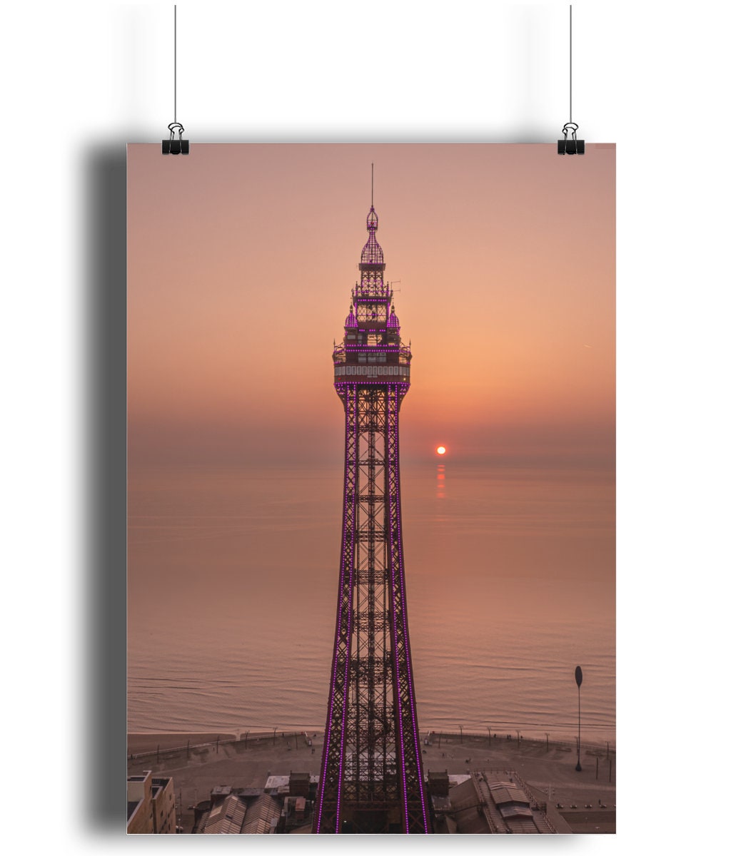 The Blackpool Tower at Sunset Portrait Lustre Art Print