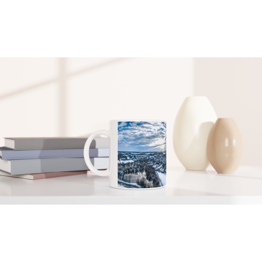 Snow Covered Stanstead Abbotts Seen From Above White 11oz Ceramic Mug