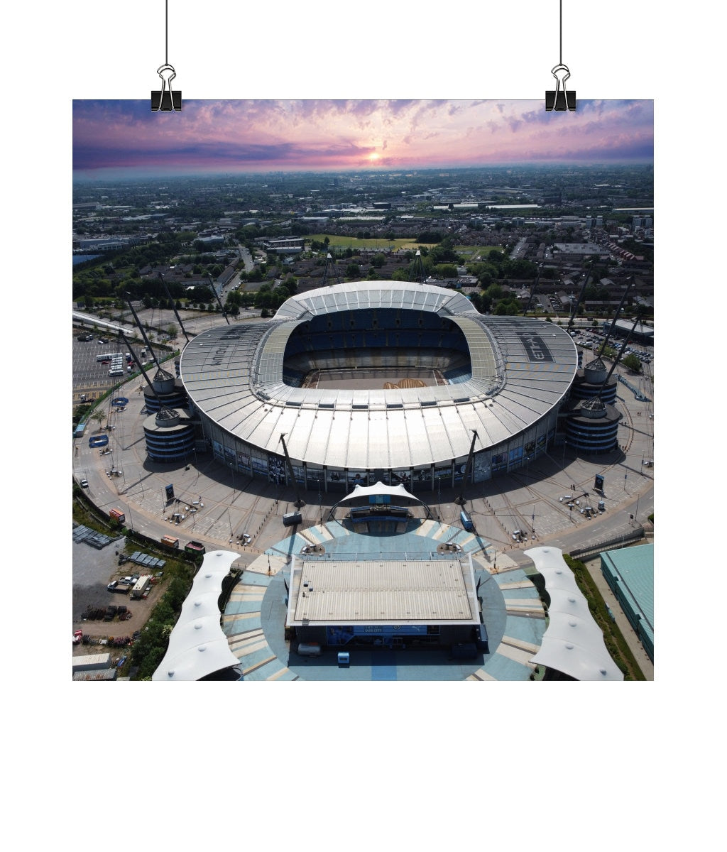 Manchester City drone art print Square Lustre Fine Art Print