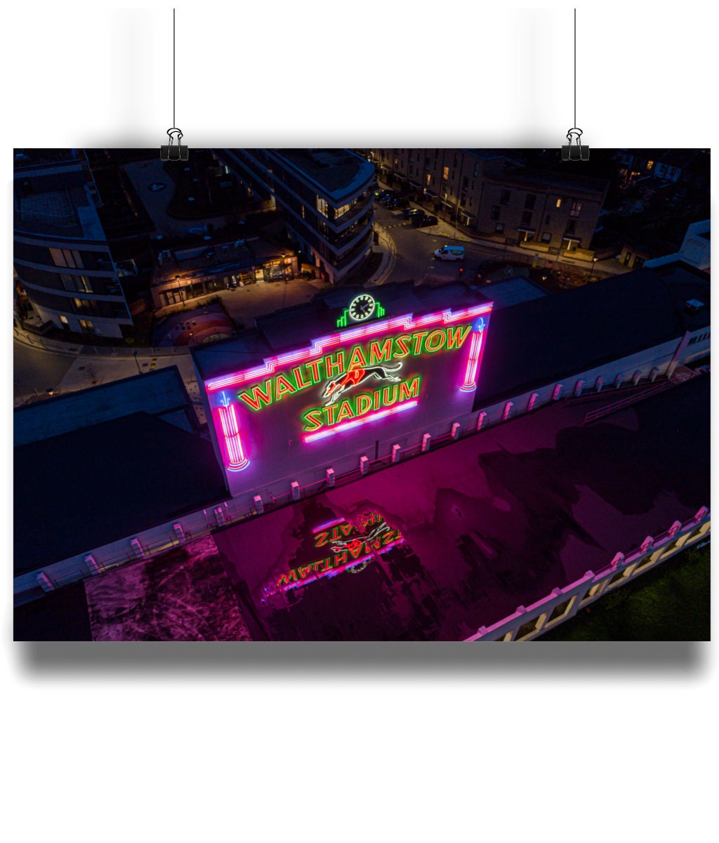 Walthamstow Dog Track Neon Landscape Matte Art Print