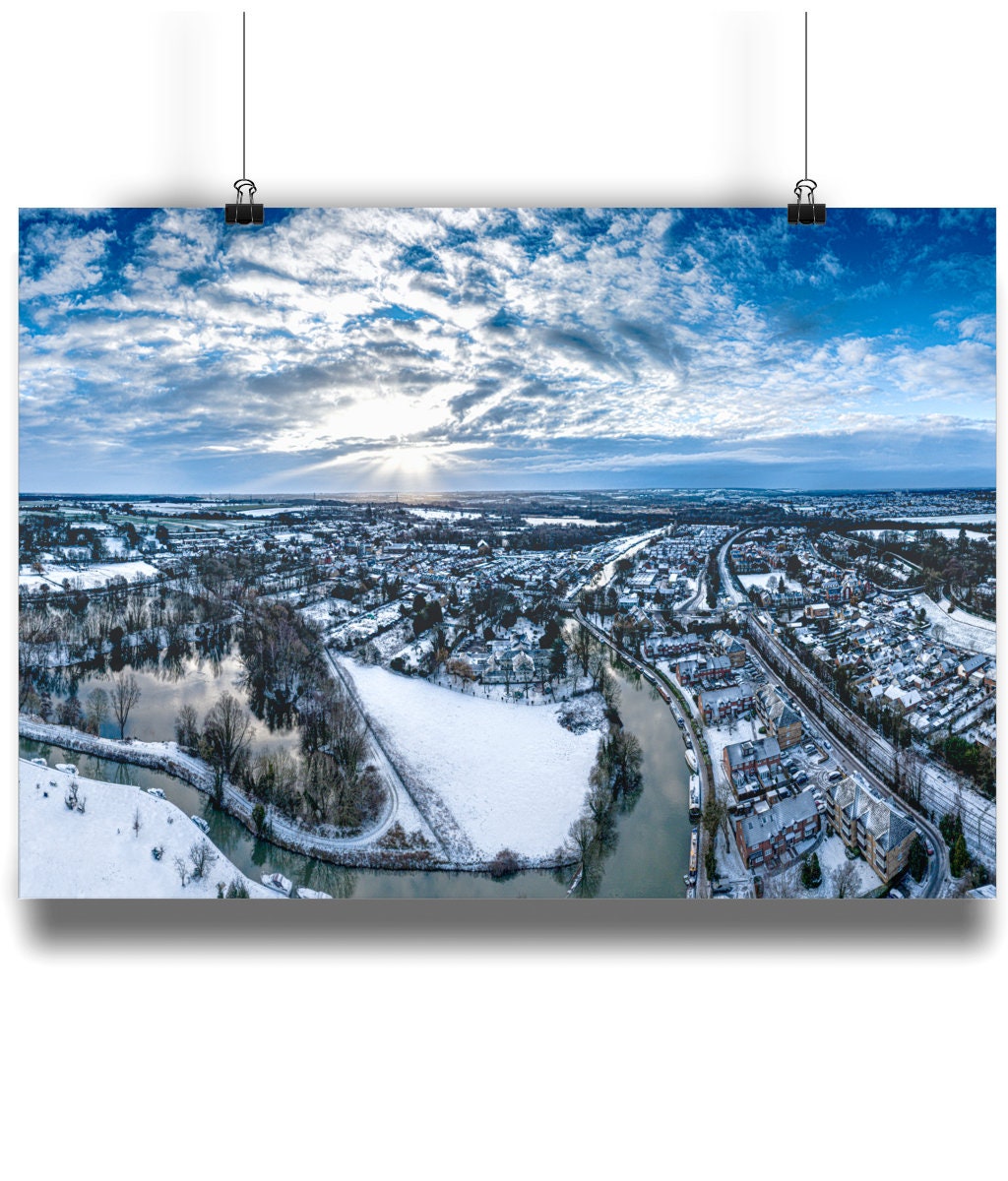 Stanstead Abbotts Village in a covering of snow landscape wall art