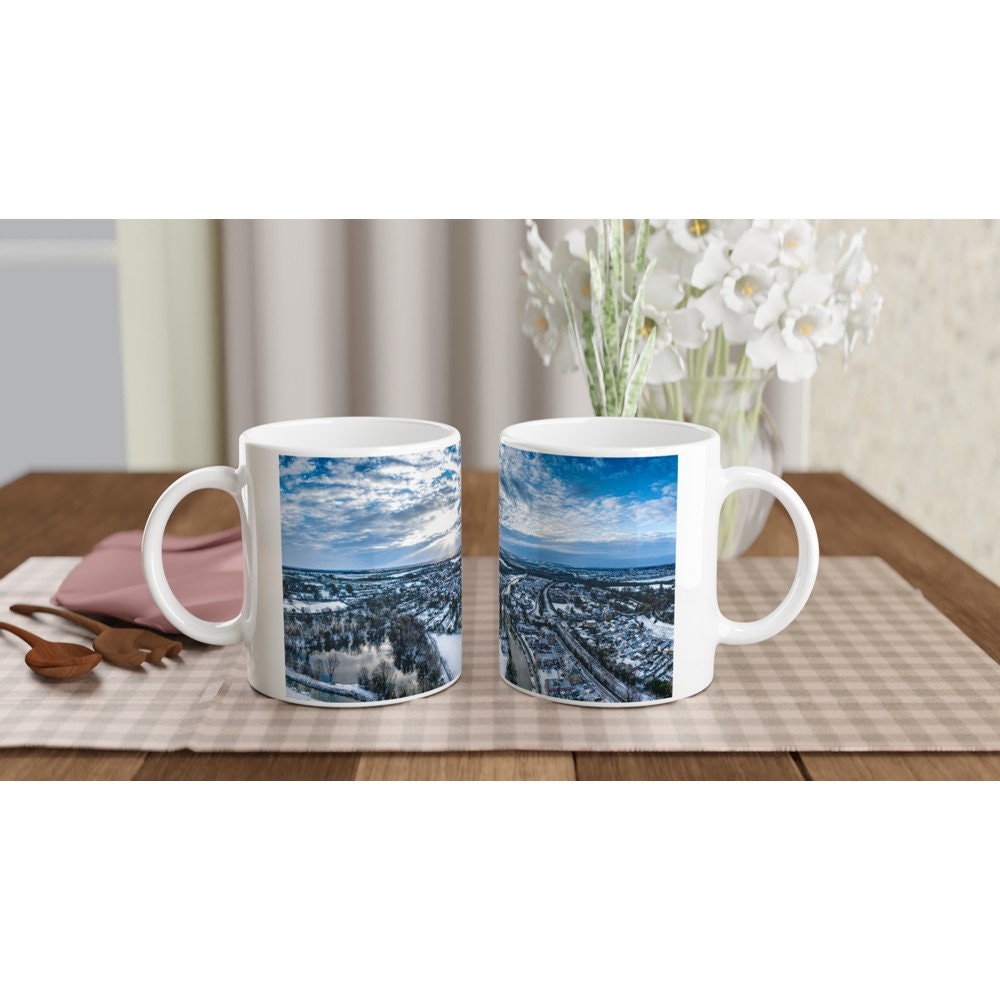 Snow Covered Stanstead Abbotts Seen From Above White 11oz Ceramic Mug