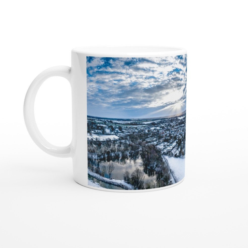 Snow Covered Stanstead Abbotts Seen From Above White 11oz Ceramic Mug