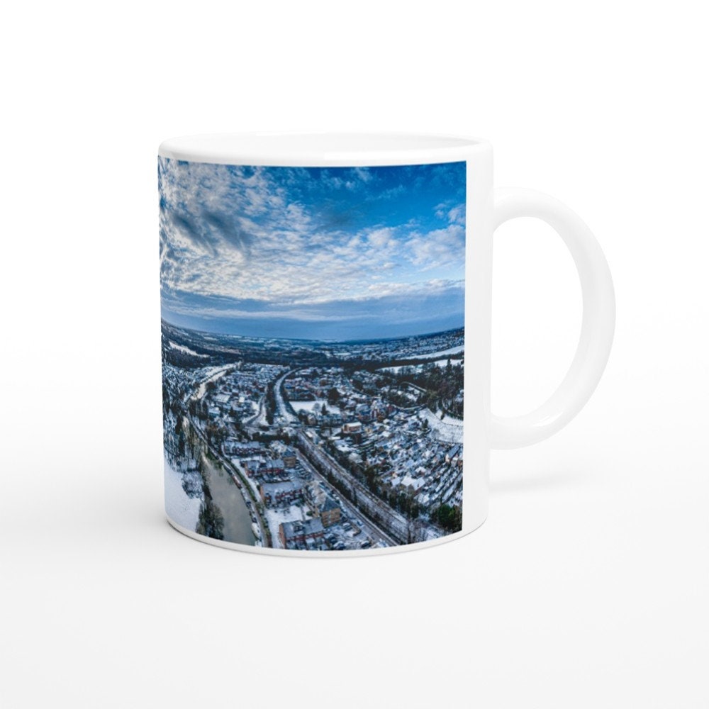 Snow Covered Stanstead Abbotts Seen From Above White 11oz Ceramic Mug