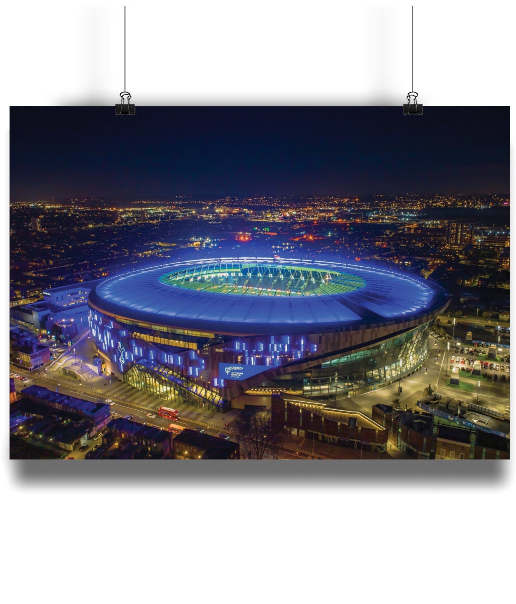 Spurs Stadium Drone Shot looking Amazing Lighting Up The Night Sky In Blue Landscape Matte Art Print