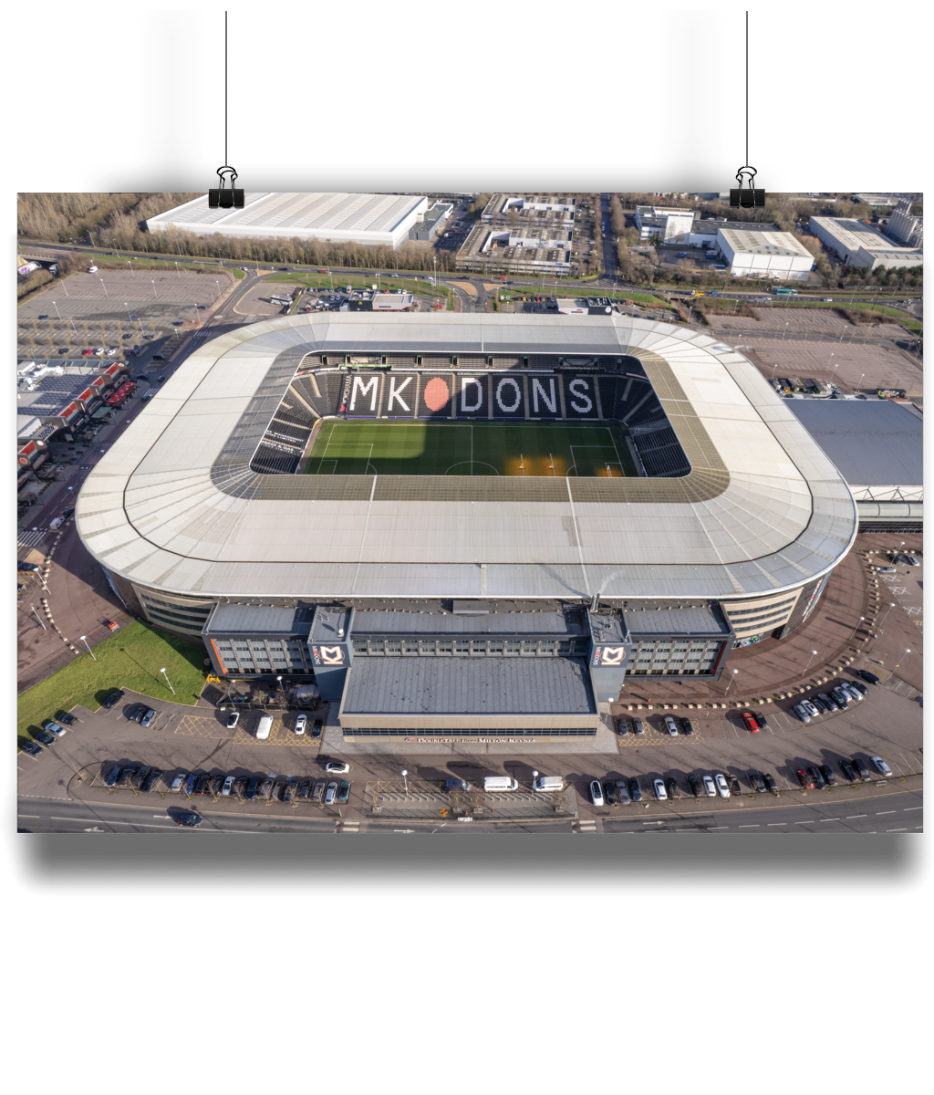 Stadium MK Home of Milton Keynes Dons drone photography now available in 3 wall art print sizes