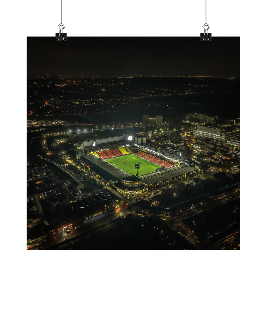 Watford Football Club under floodlights, now available in print