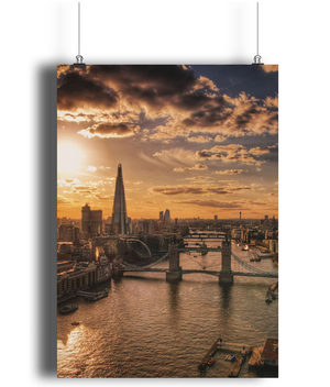 Drone View Of An Amazing Orange Sunset Over Tower Bridge & The River Thames Now Availble As Beautiful Wall Art