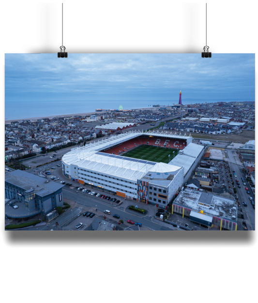 Blackpool Football Club Bloomfield Road Stadium in the blue hour