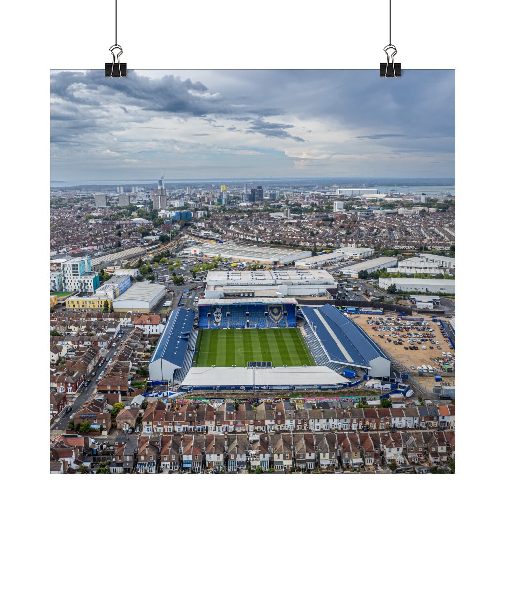 Drone View Square Lustre Fine Art Print Of Portsmouth Football Club